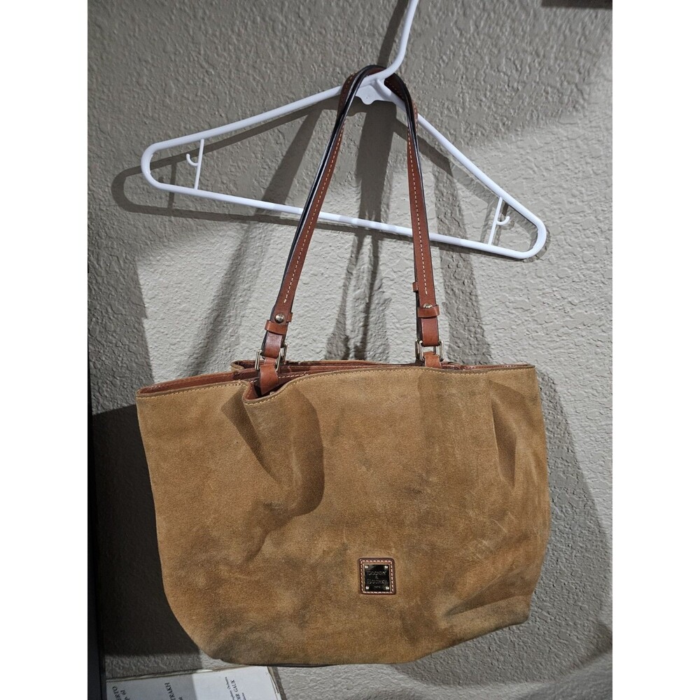 Dooney & Bourke Brown Suede Leather Tote Bag Purse Shoulder Bag 3 Sections